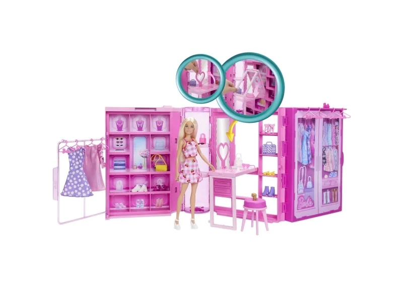 Barbie Dream Closet -lelupakkaus, vaaleahiuksinen nukke, vaatteita ja tarvikkeita, 91 cm, yli 25 osaa, Nuken lisätarvikesetti, 3 vuosi/vuosia, 1,85 kg