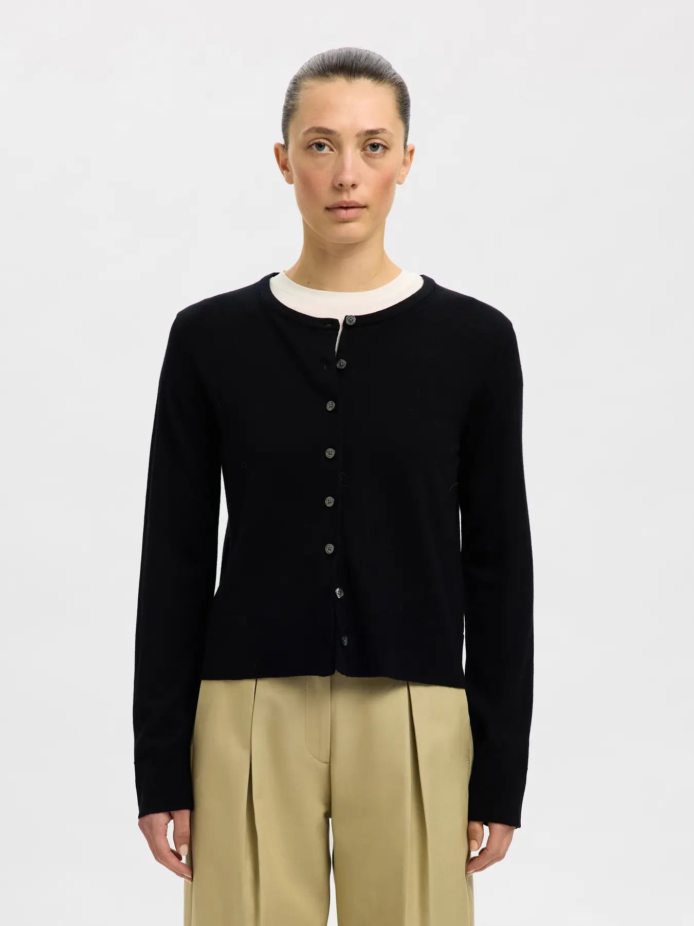 Selected Femme Naisten Neuletakki, SLFThea LS Knit Merino Cardigan Noos Black