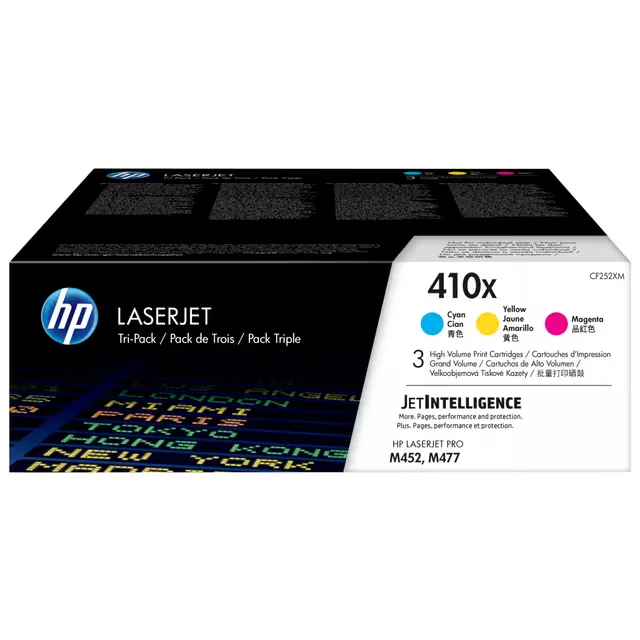 HP 410X CF252XM XL-laservärikasettipakkaus, syaani, magenta, keltainen, 3 kpl