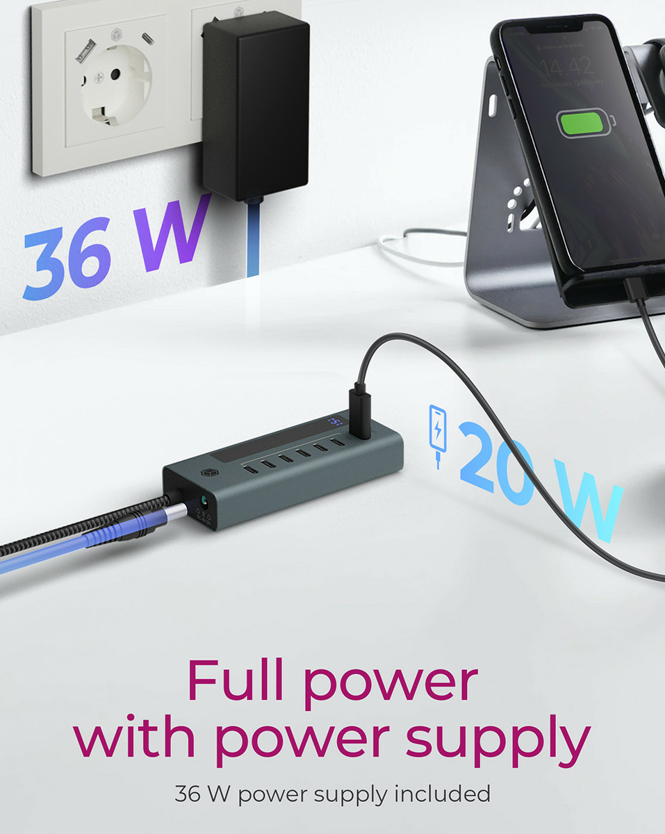 ICY BOX IB-HUB1457-C31 USB hub - 7 porttia - Harmaa