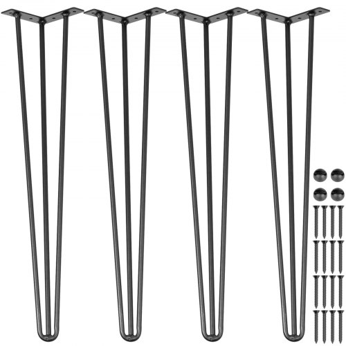 VEVOR Hairpin Table Legs 76.2 cm Black Set of 4 Desk Legs Each 99.8 kg Capacity Hairpin Desk Legs 3 Rods for Bench Desk Dining End Table Chairs Carbon Steel DIY Table Legs Heavy Duty Furniture Legs