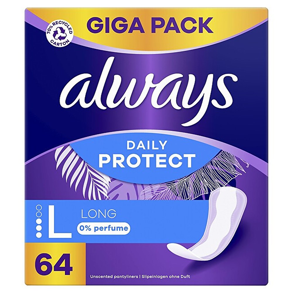 Always Daily Protect Pitkät hajusteettomat alushousunsuojat 64 kpl