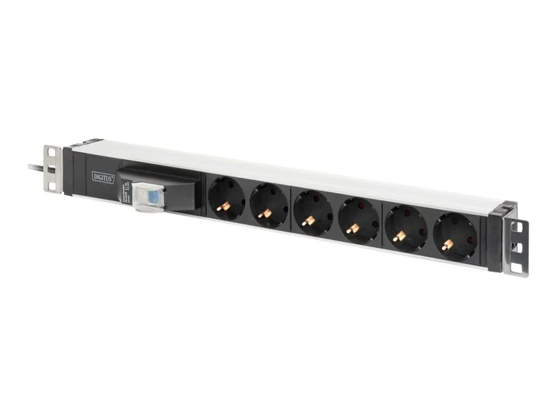 Digitus DN-95417, Perus, 0U/1U, Alumiini, Muovi, Musta, Hopea, 6 AC-pistorasia(a), Tyyppi F