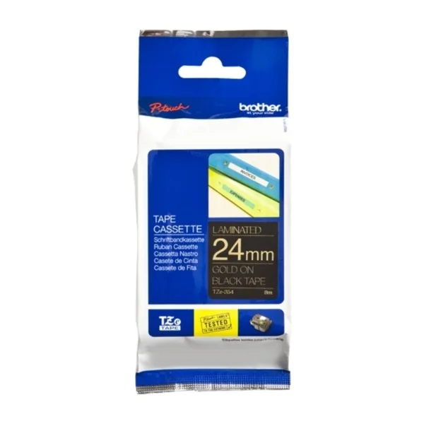 Brother TZE354 / TZE 354 Labelling Tape Cassette - Gold on Black 24mm wide