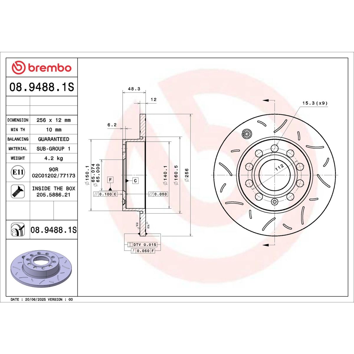 Jarrulevy BREMBO 08.9488.1S