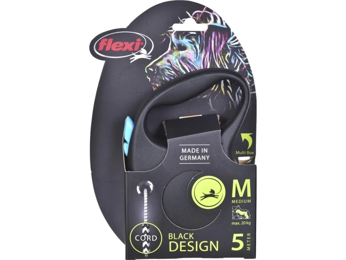 Flexi FLEXI Kelautuva hihna Black Design M, 5 m kaapeli, sininen väri
