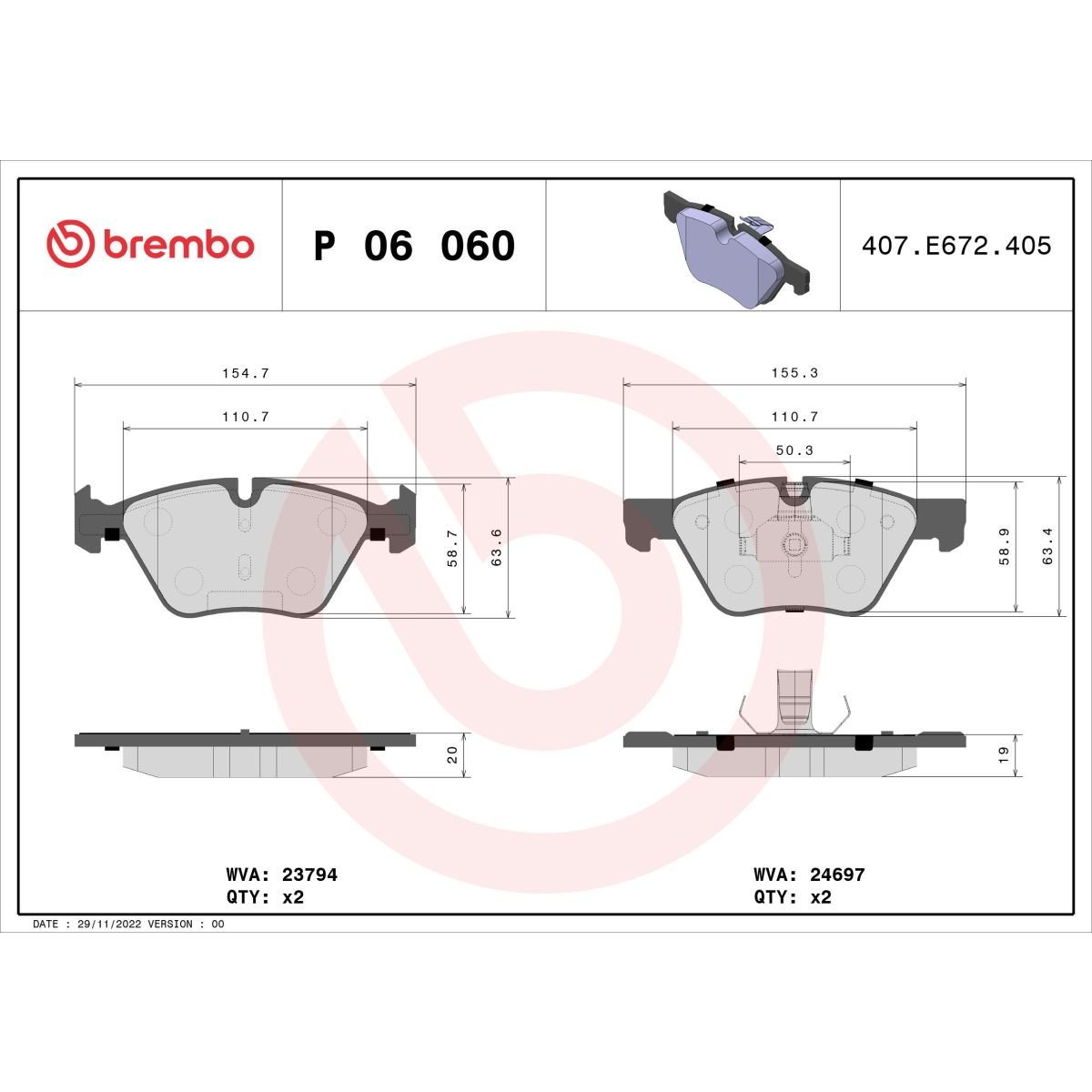 Jarrupalat, levyjarru BREMBO P 06 060