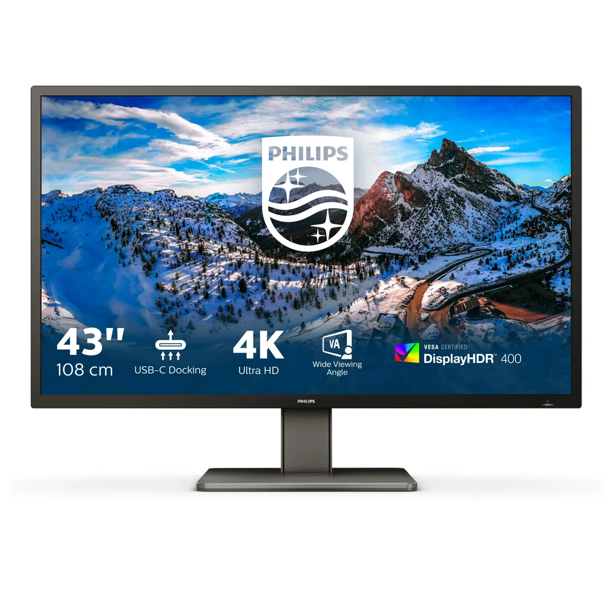 Philips P-line 439P1 - LED-näyttö - 43 (42.51 katseltavaksi) - 3840 x 2160 4K @ 60 Hz - VA - 400 cd/m² - 4000:1 - DisplayHDR 400 - 4 ms - 3xHDMI, DisplayPort, USB-C - kaiuttimet - musta rakenne - musta rakenne