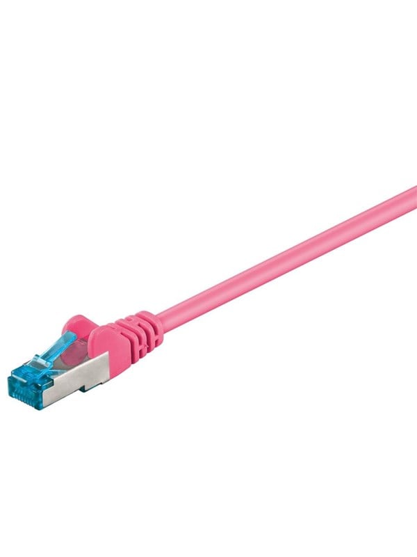 Goobay Patchkabel CAT 6A, S/FTP (PiMF), magenta, 0,25 m opparledare (CU), halogenfri kabelhölje (LSZH)