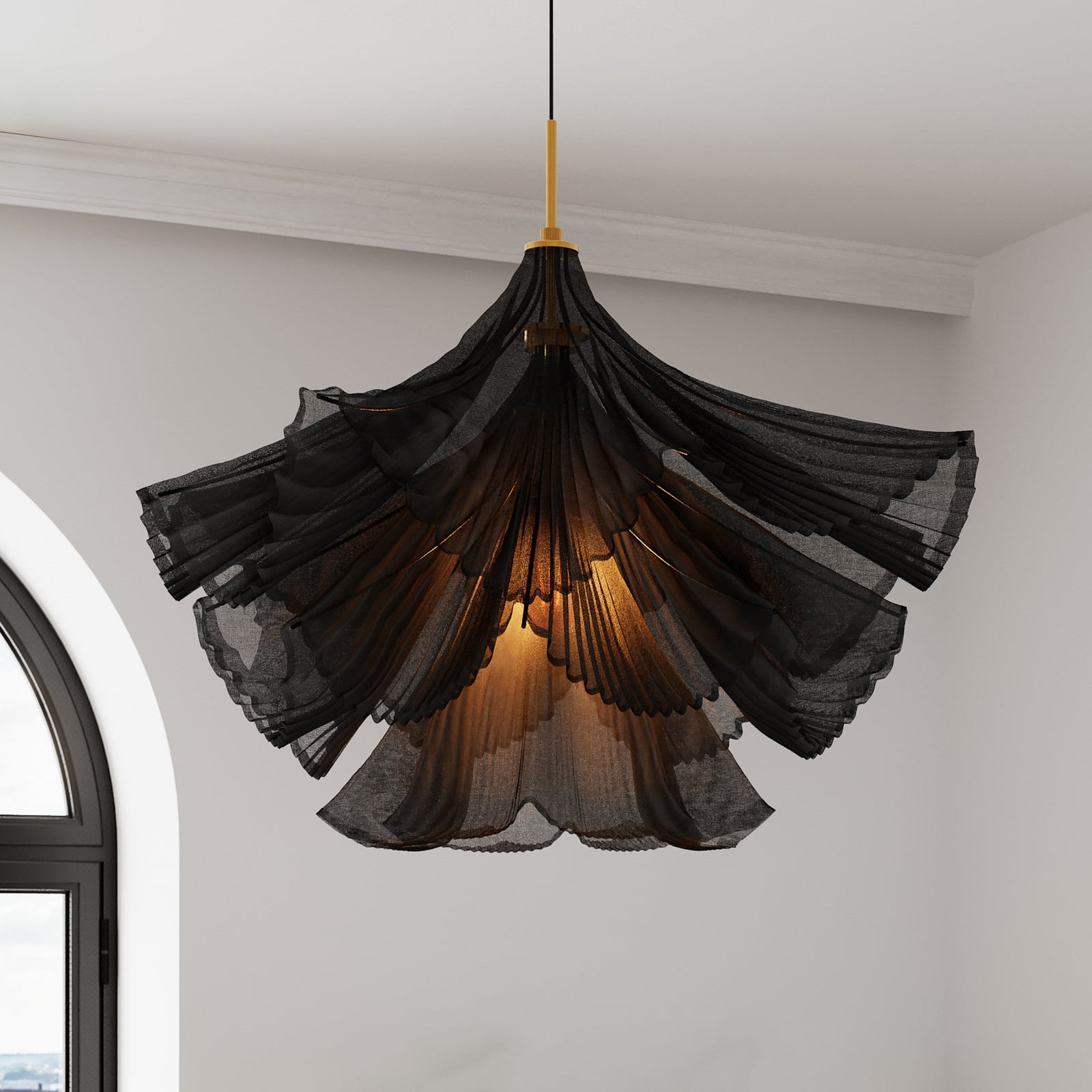 Juliette-riippuvalaisin, musta, tylli, metalli, 75 cm, E27 - By Rydéns - Ruokailutila - Design - Yksilamppuinen