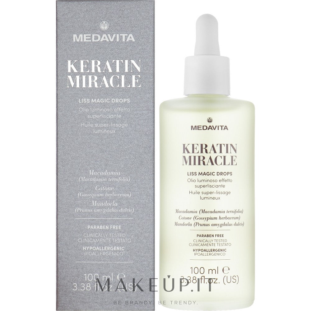 Medavita Keratin Miracle Liss Magic Smoothing hoito kiiltäville ja pehmeille hiuksille 100 ml