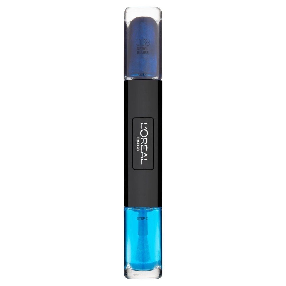 L'Oreal Paris, erehtymätön, 2 in 1 kynsilakka, 038, Rebel Blues, 2 x, 5 ml