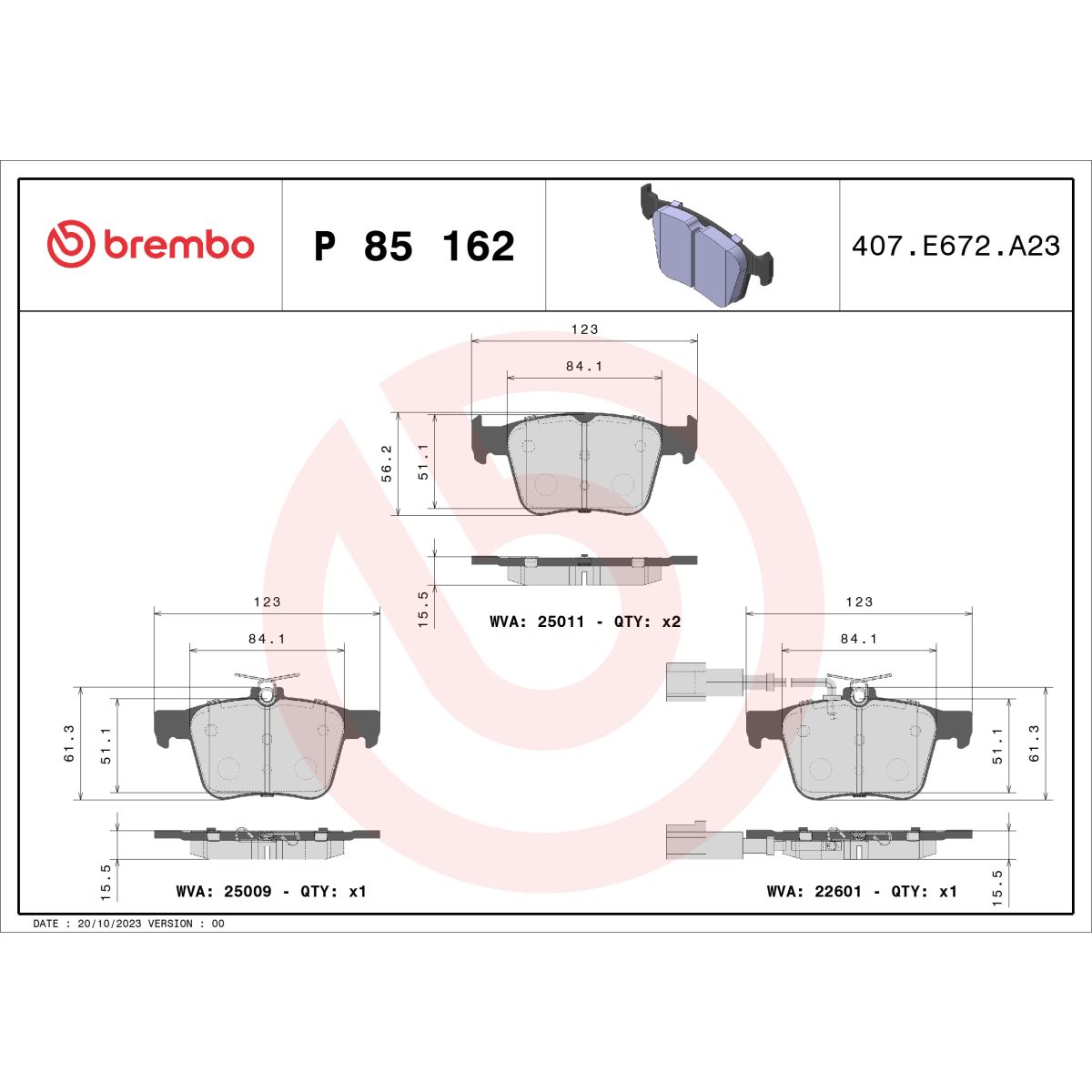 Jarrupalat, levyjarru BREMBO P 85 162