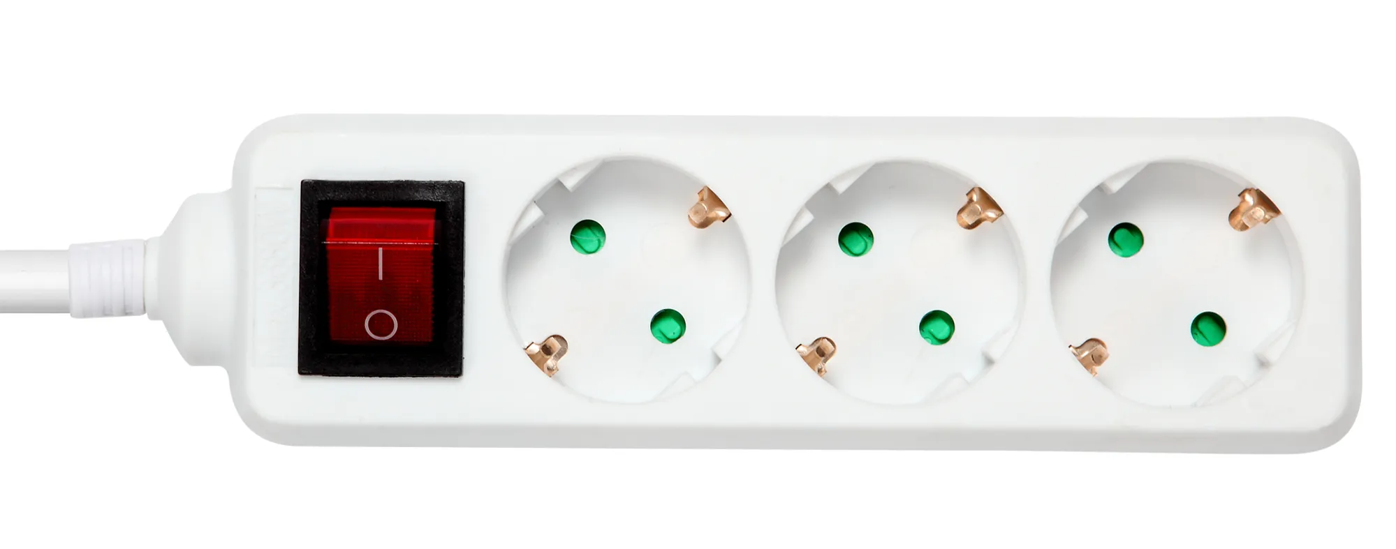 Deltaco Earthed power strip power switch, 3x CEE 7/3, 1x CEE 7/7 3m, 3 m, Sisätila, Tyyppi F, Type EF (CEE 7/7), Kulmikas, Valkoinen