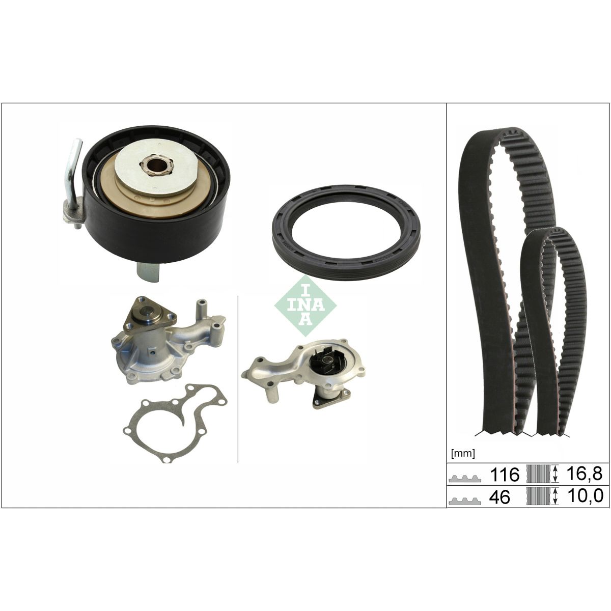 Vesipumppu + jakohihnasarja INA 530 0961 30