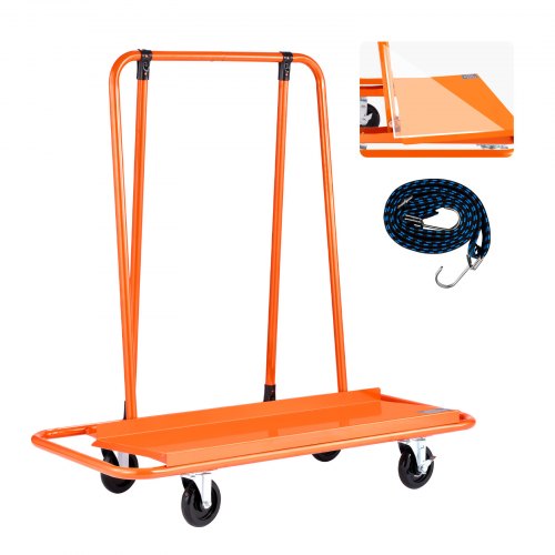 VEVOR Drywall Cart Dolly, 816 kg Load Capacity, Steel Panel Dolly with 4 Swivel Casters, Durable & Long-lasting, Panel Truck Cart with Tie-Down Strap for Plywood, Plasterboard, Glass, Orange