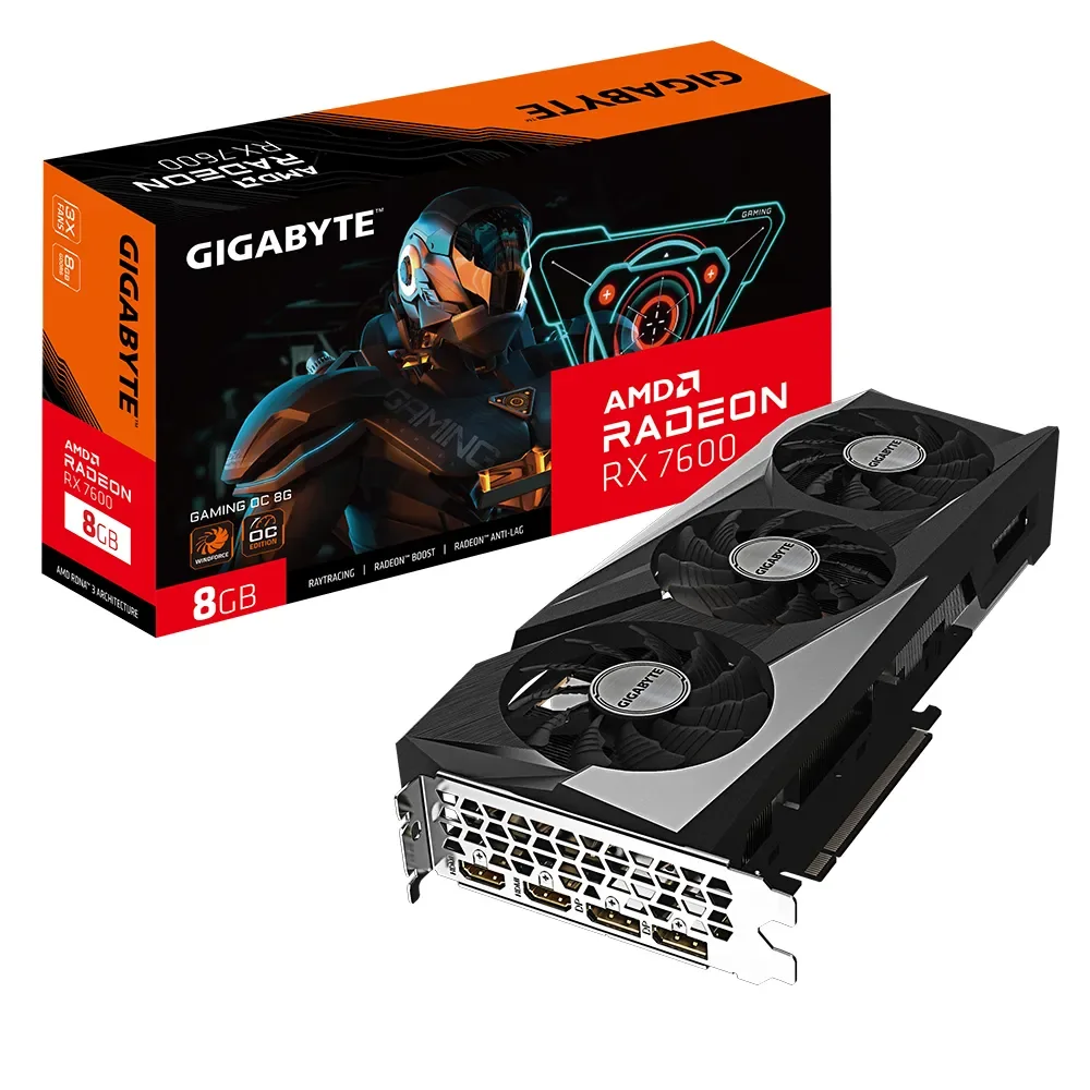 GIGABYTE GAMING Radeon RX 7600 OC 8G, Radeon RX 7600, 8 GB, GDDR6, 128 bittiä, 7680 x 4320 pikseliä, PCI Express 4.0