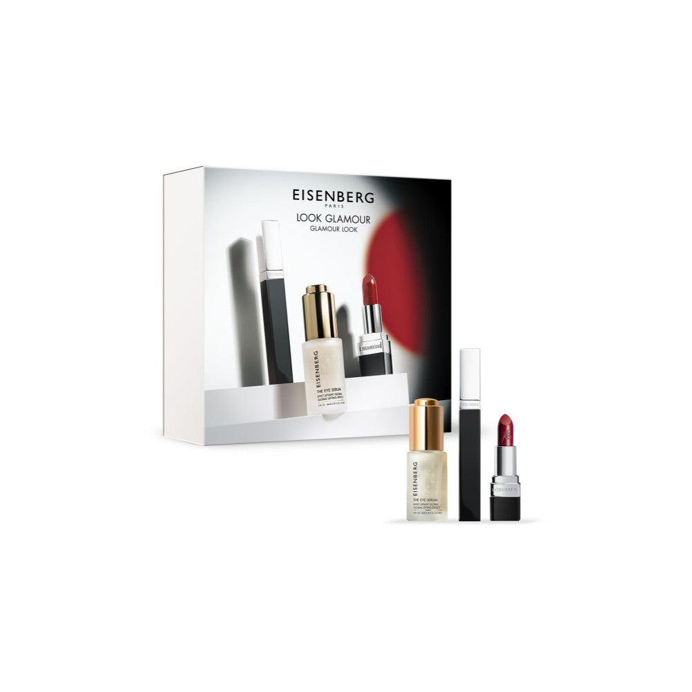 Eisenberg Glamour Look naisten lahjasetti silmäseerumi 15 ml + extravolyymi ripsiväri 8 ml + kosteuttava rouge Opéra huulipuna 3,5 g