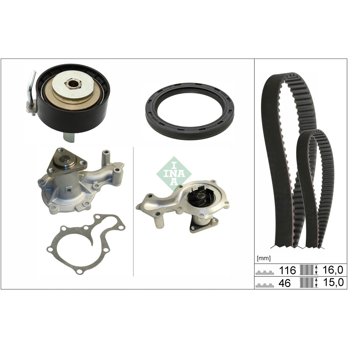 Vesipumppu + jakohihnasarja INA 530 0960 30