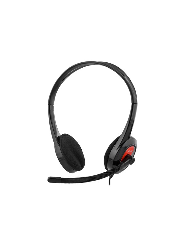 DELTACO stereoheadset, 32 Ohm, 1x3,5mm, 4-pin, 1,8m musta/punainen