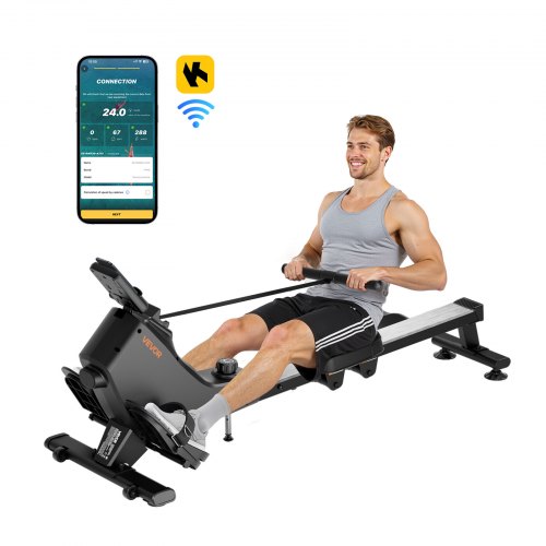 VEVOR Magnetic Rowing Machine,16-Level Quiet Resistance Adjustable, Foldable Rower Machine for Home, 158kg Weight Capacity, Row Machines with Smooth Pulley Design, Bluetooth APP Compatible & LCD Monitor