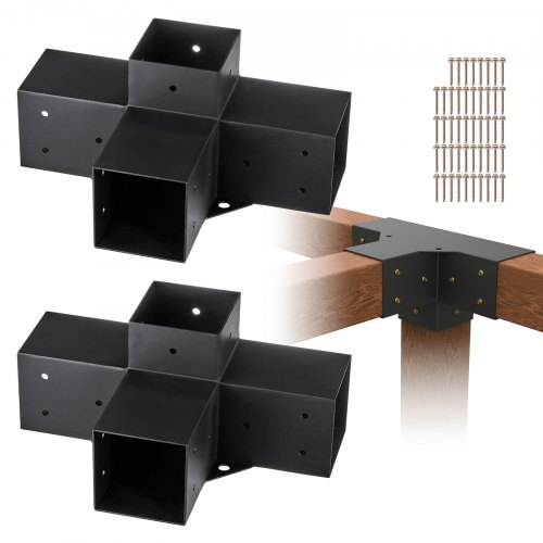 VEVOR Pergola Bracket Kit 10.2 cm x 10.2 cm, Inner Size 9.1 cm x 9.1 cm 2pcs 4-Way Heavy Duty Corner Bracket Woodworks DIY Post Base Kit, Easy Installation Wooden Beams for Gazebos, Patio Pergolas, Log Cabin Outdoor Pergola Hardware