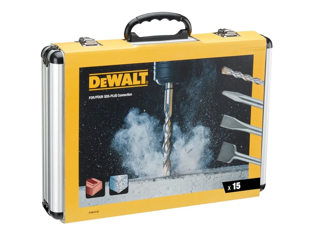 DeWALT DT9679-QZ - Poranterä- ja taltasarja - muuraukseen - vasaranterä - litteä, kärki - 15 kpl - SDS-plus - pituus: 210 mm, 160 mm, 110 mm, 250 mm - leveys: 40 mm