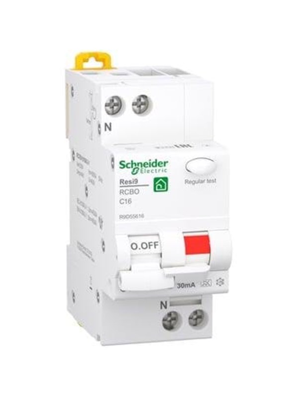SCHNEIDER ELECTRIC Resi9 XP RCBO/yhdistelmäkatkaisija 1PN C ominaisuus 16A 6kA 30mA luokka A 36mm 36mm