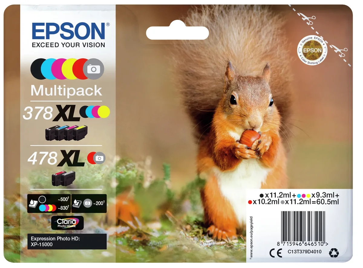 Epson 378XL / 478XL Multipack 6-Pack Ink (Grey Black Yellow Cyan Magenta Red)