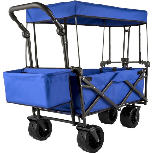 VEVOR Collapsible Wagon with Canopy, 220lbs Foldable Wagon, Beach Wagon Cart with Big Wheels and Canopy with Adjustable Push Pulling Handles