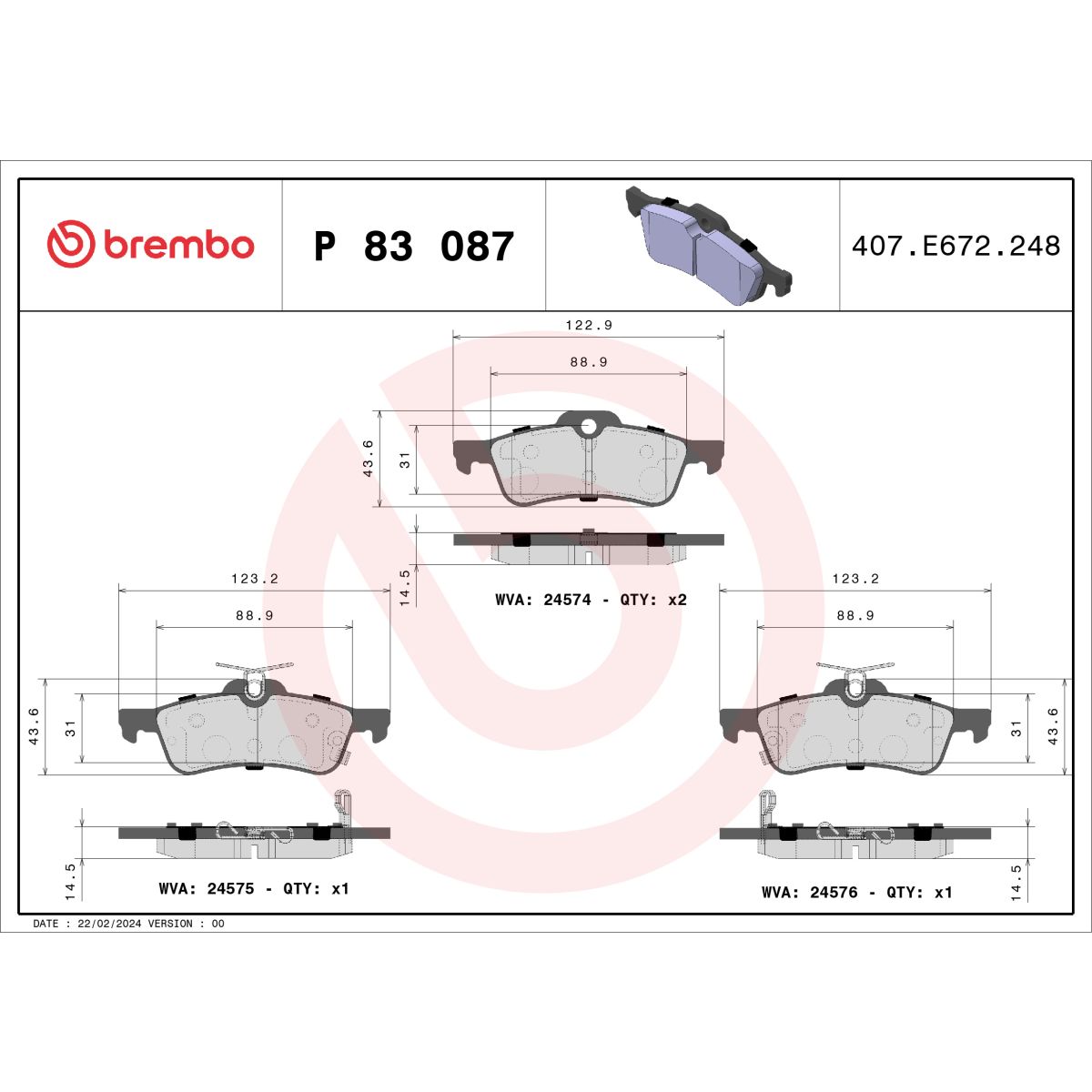 Jarrupalat, levyjarru BREMBO P 83 087