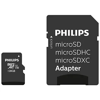 Philips 128 Gt MicroSDXC Class 10 UHS-I U1 V10 A1 -muistikortti + SD-adapteri, musta