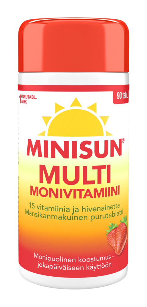 Minisun Monivitamiini Multi mansikka 90 tabl