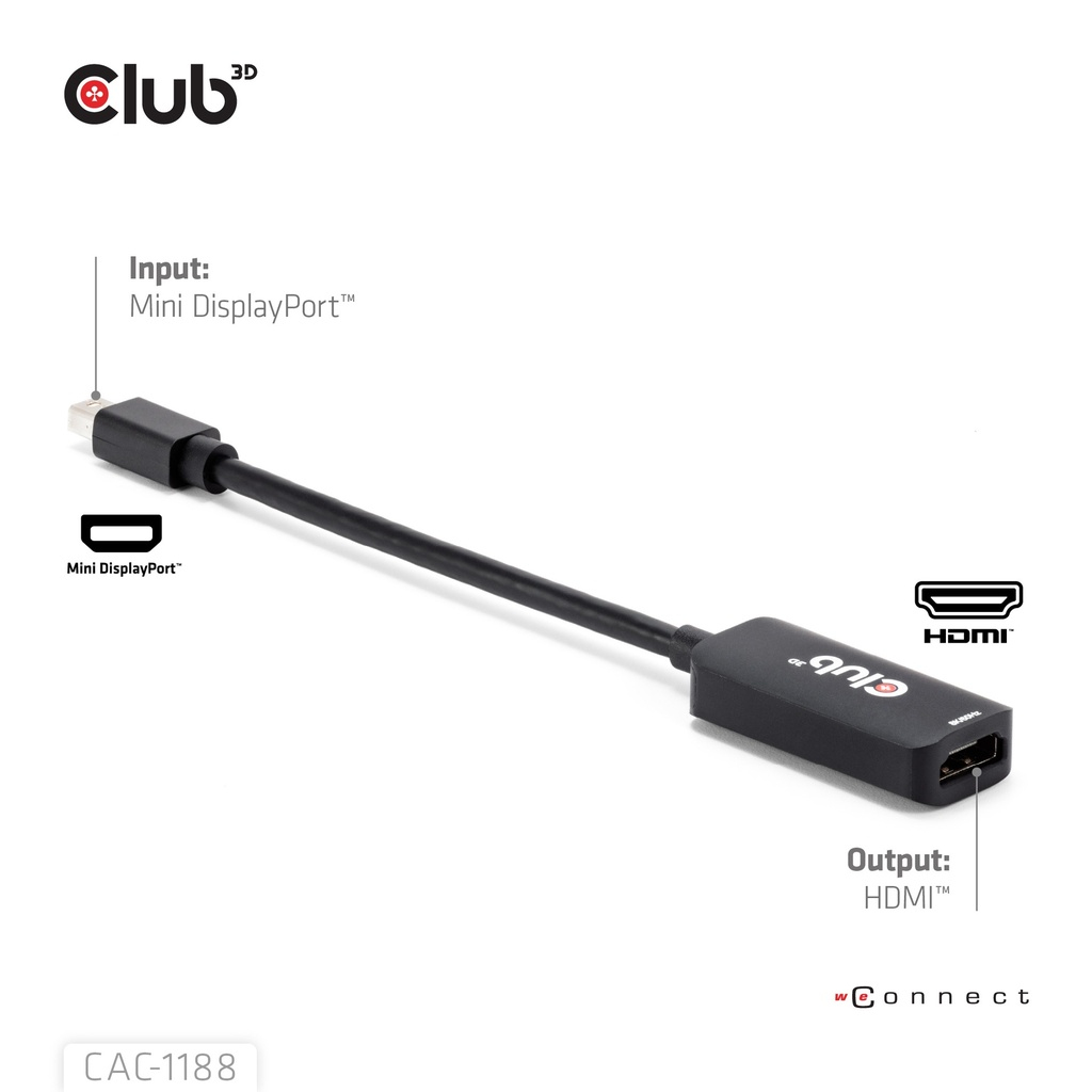 CLUB 3D aktiivinen Mini DisplayPort – HDMI -muunnin, 9 cm, musta