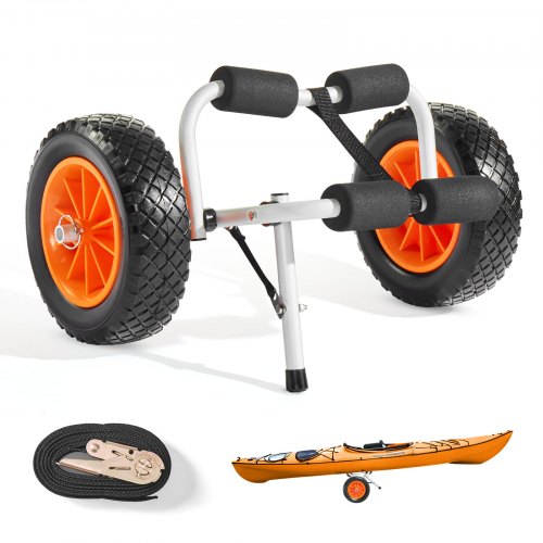 VEVOR Kayak Cart, 90 kg Load Capacity, Foldable Kayak Trolley with 25.4 cm Solid Rubber Tires & 1 Ratchet Strap, Paddle Board Trolley for Carrying Kayaks, Canoes, Paddleboards, Float Mats, Jon Boats
