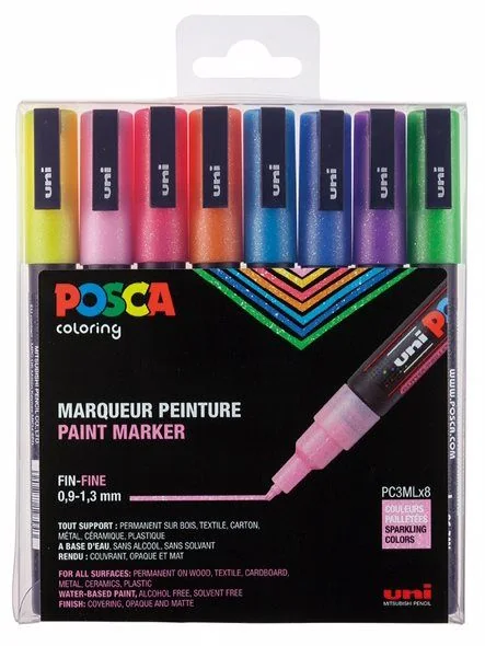 Marker Uni Posca Corner PC3-8 Glitter ass. värit