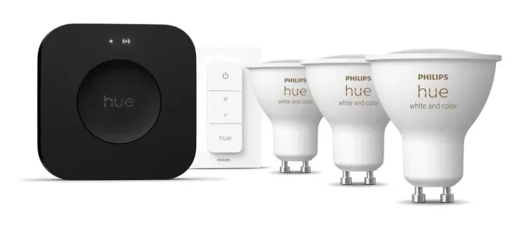 Philips Hue Aloituspakkaus: 3 kpl GU10-lamppua + Dimmer switch + Bridge Pro