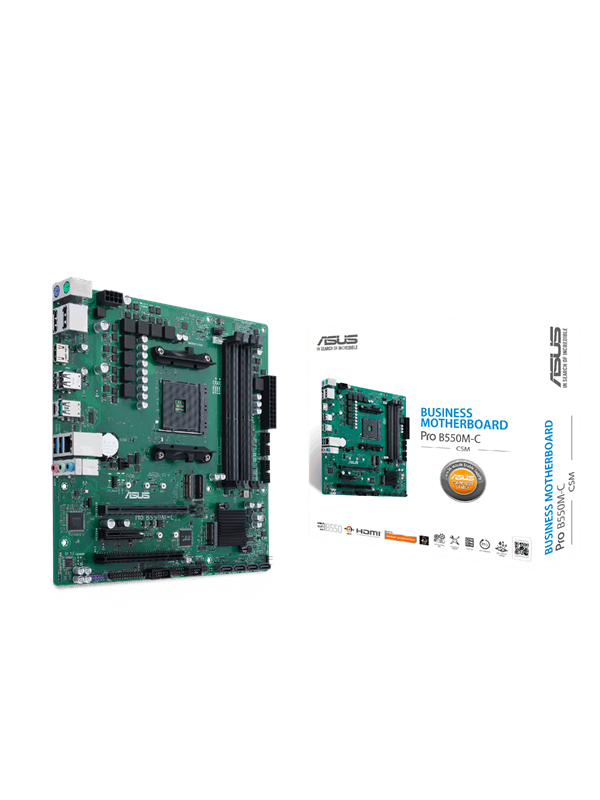 ASUS Pro B550M-C/CSM - Emolevy - micro-ATX - Socket AM4 - AMD B550 Chipset - USB-C Gen2, USB 3.2 Gen 1, USB 3.2 Gen 2 - Gigabit LAN - sisäinen grafiikka (CPU tarvitaan) - HD Audio (8-kanavainen)