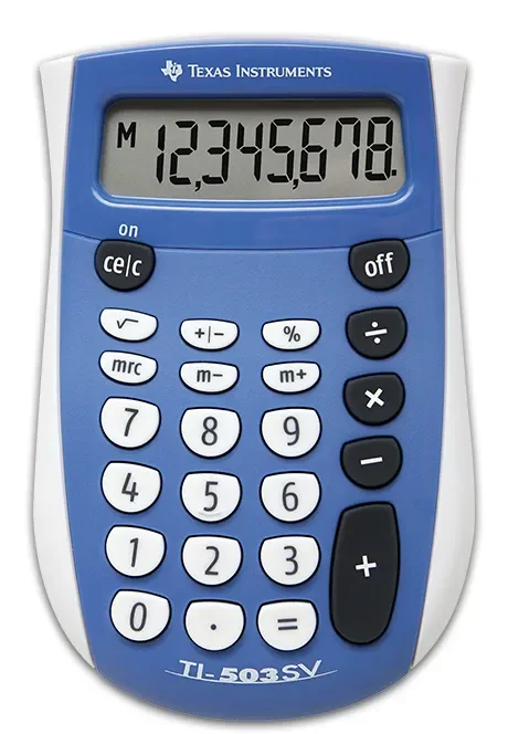 Texas Instruments TI-503 SV Taskulaskin, 8 numeroa, sininen, harmaa