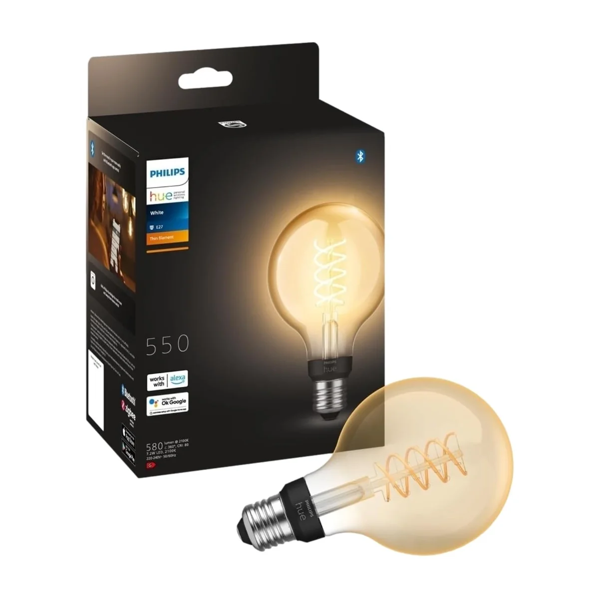 Philips Hue White - LED-hehkulamppu - muoto: G93 - E27 - 7 W (samanlainen 40 W) - lämmin valkoinen valo - 2100 K