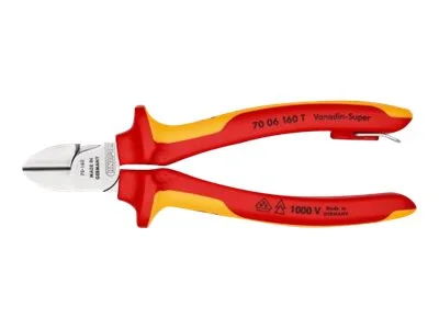 Knipex 70 06 160 T, Pihdit viistolla leikkauspinnalla, 4 mm, Pudotuksenkestävä, Kromivanadiini-teräs, Muovi, Punainen, Keltainen