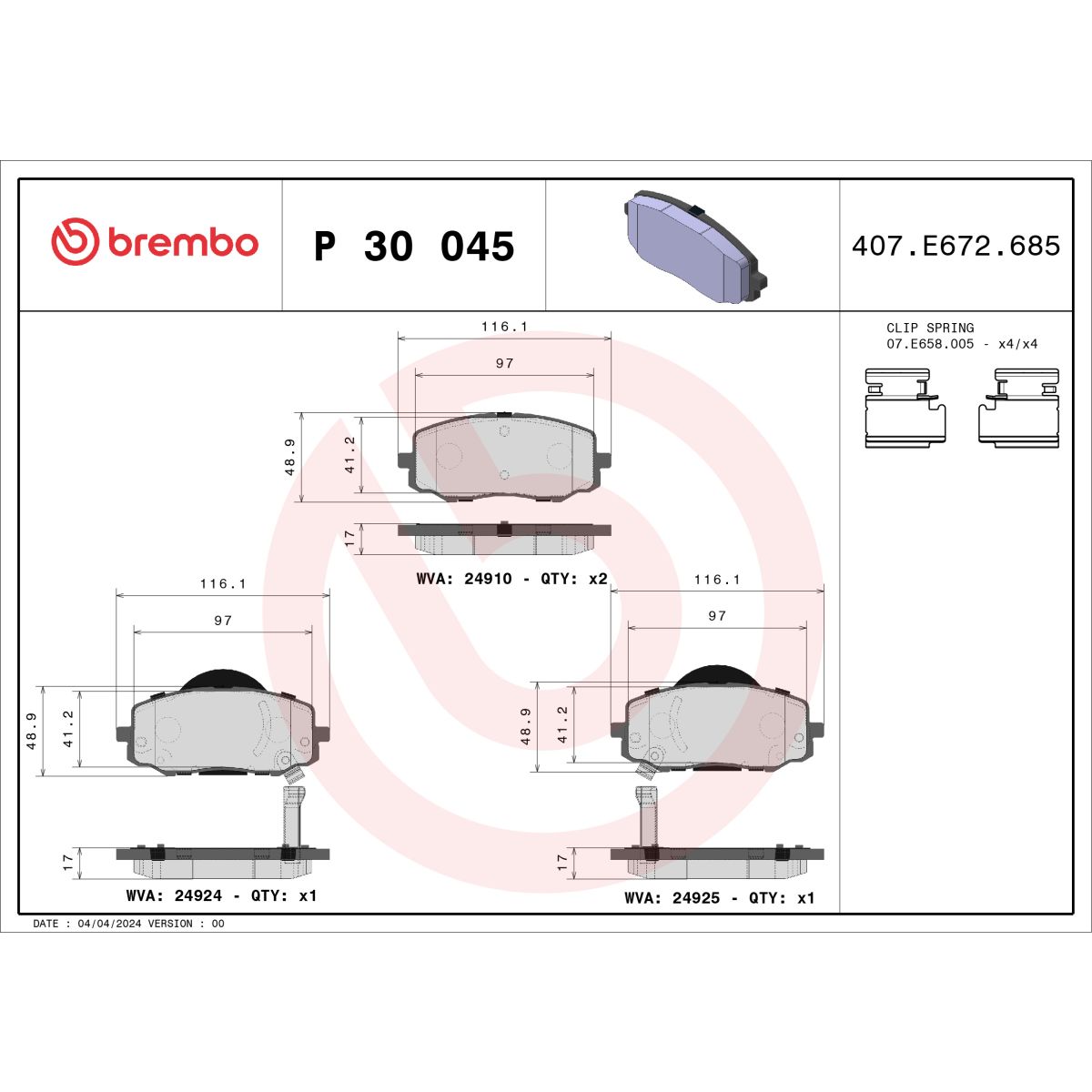 Jarrupalat, levyjarru BREMBO P 30 045