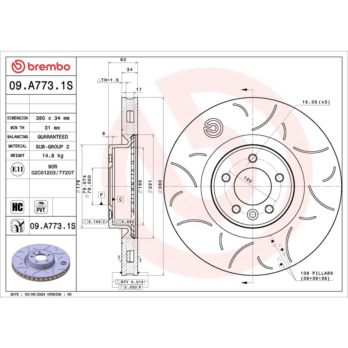Jarrulevy BREMBO 09.A773.1S