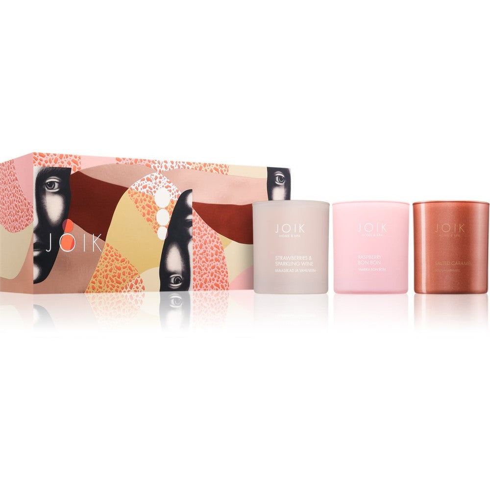 JOIK Home & Spa Glam tuoksukynttilälahjapakkaus 3× 150 ml