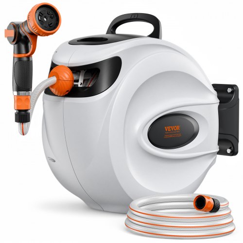 VEVOR Retractable Hose Reel Water Hose Reel 20m x 1.3cm 180° Swivel Wall-Mounted