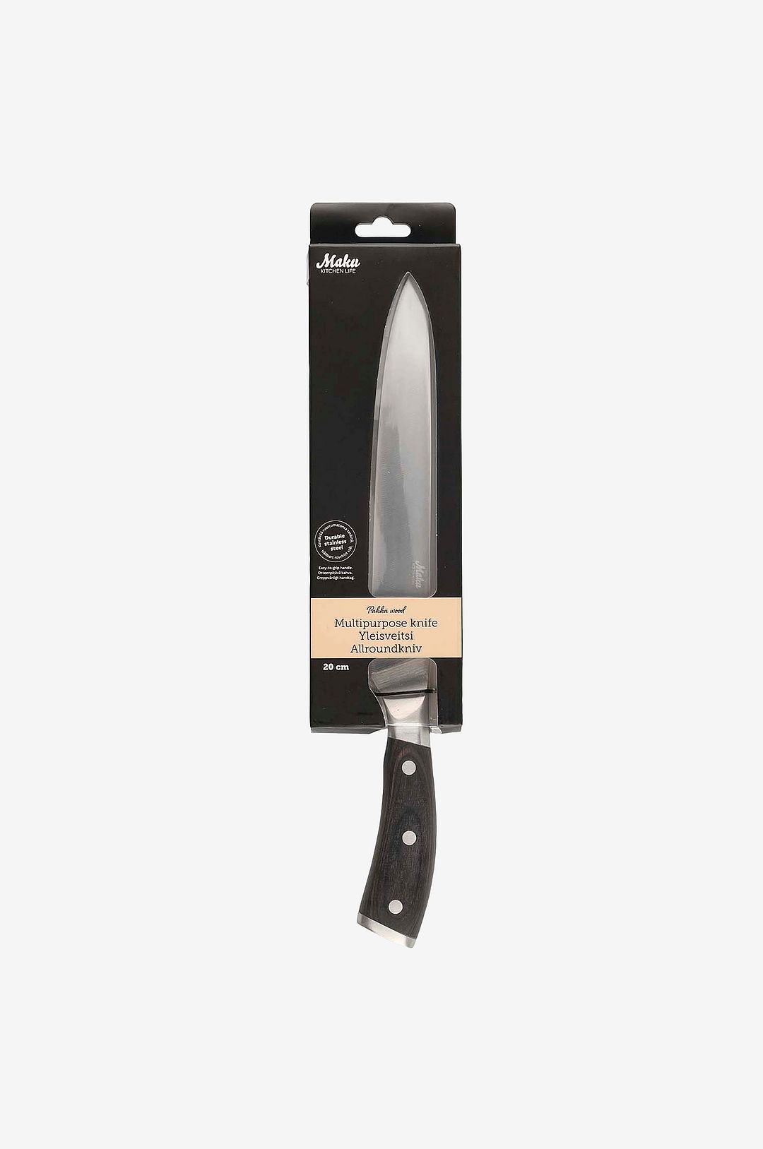 Monikäyttöinen veitsi, 20 cm Pakka-puukahva