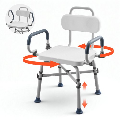 VEVOR Swivel Shower Chair with Arms and Back, 500 lbs Heavy Duty Bench Seat for Inside Shower Stall and Bathtub, Height Adjustable Bathroom Bath Tub Seat for Adults, Seniors, Elderly and Disabled