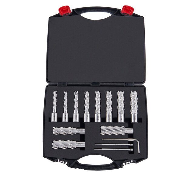 VEVOR Annular Cutter Set, 13 pcs Weldon Shank Mag Drill Bits, 5.1 cm Cutting Depth, 1.1 to 1-2.7 cm Cutting Diameter, M2AL HSS, with 2 Pilot Pins, Hex Wrench and Portable Case, for Using with Magnetic Dr