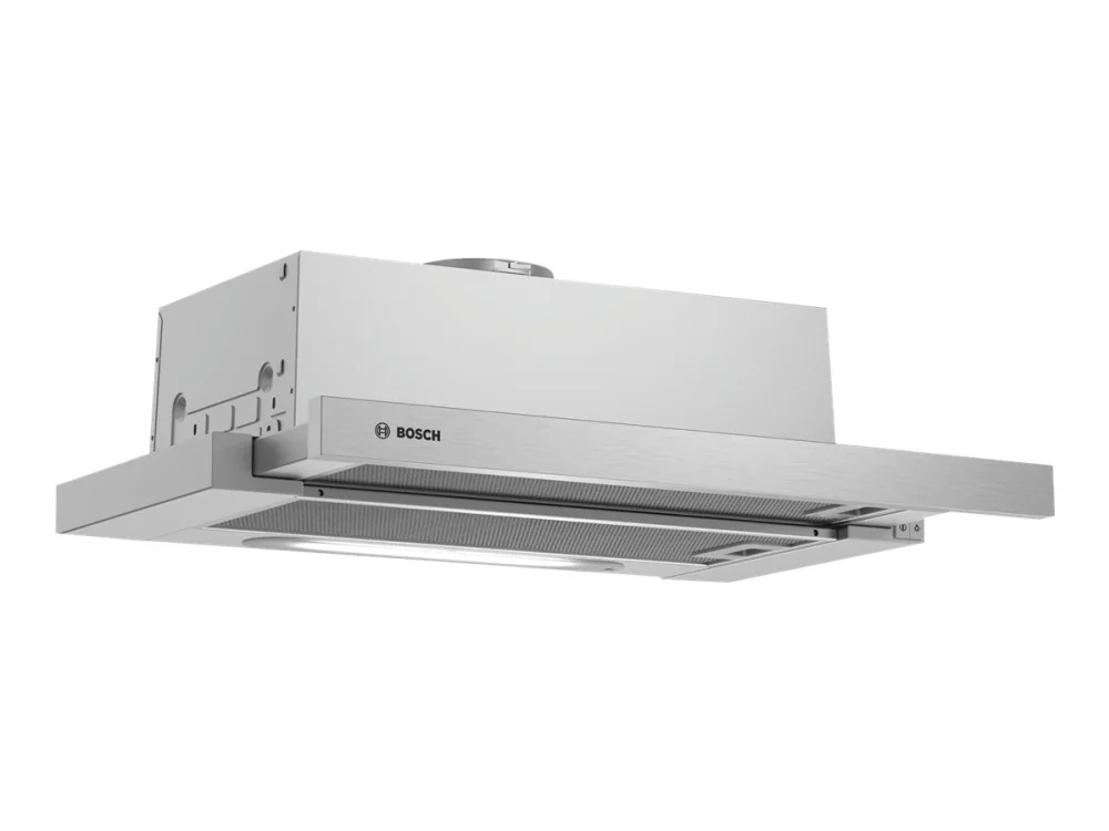 Bosch huppu DFT63AC50 Series 4 Teleskooppinen, Energiatehokkuusluokka D, Leveys 60 cm, 368 m³/h, Mekaaninen, Hopea, LED
