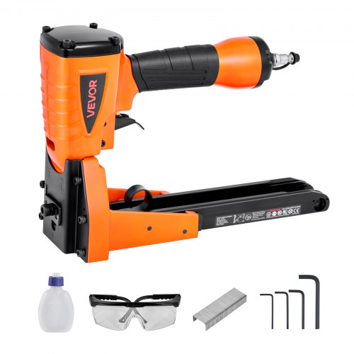 VEVOR Pneumatic Carton Closing Stapler, 13 Gauge Pneumatic Cardboard Staple Gun for 34.8mm Crown 16mm & 19mm Length, Depth-Adjustable 70-120 PSI Air Staple Gun for Boxes Carton Closing, Packaging